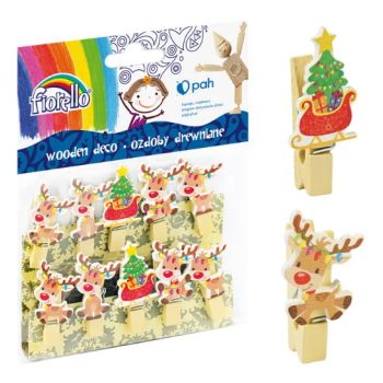 Wooden deco GR-WD915 clamp deer Xmas, 10pcs.