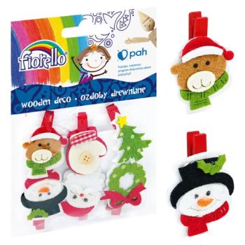 Wooden deco GR-WD449 clamp felt Xmas, 6pcs.