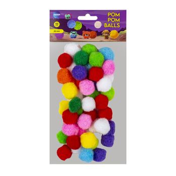 Pompom ball 25mm, 50pcs, mixed colours 