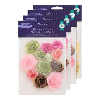 Icon Craft Pkt.12pcs  Decorative Paper Flowers 4 Asst   SPECIAL OFFER