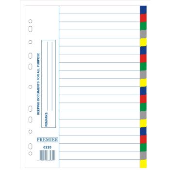 Plastic Divider A4  20 Colours  PREMIER  6220