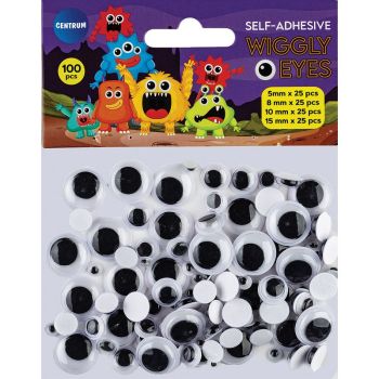 Wiggly eyes plastic 5,8,10,15mm 25pcs each Size with adhesive backside Total 100 pieces