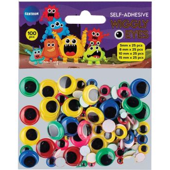 Colorful Wiggly eyes plastic 5,8,10,15mm 25pcs each Size with adhesive backside Total 100 pieces