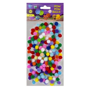 Pompom ball 10mm, 200pcs, mixed colours