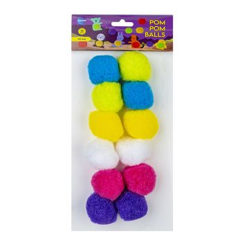 Pompom ball 50mm, 12pcs, mixed colours