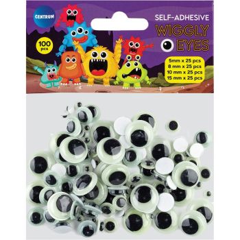 Green Glow Wiggly eyes plastic 5,8,10,15mm 25pcs each Size with adhesive backside Total 100 pieces