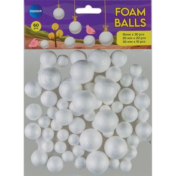 Foam ball D.15,20,30mm, 60pcs (white) 