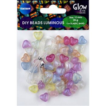 DIY BEADS LUMINOUS "Heart", 1m elastic band, d.10mm 25g