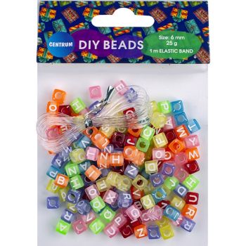 DIY BEADS "Alphabet", 1m elastic band, 6x6x6mm 25g