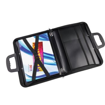 Expanding file A4 thickness 0.70mm w/handle, w/zipper, 2sect. (black)