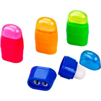 Sharpener plastic with 2 blades & dust container & eraser   
