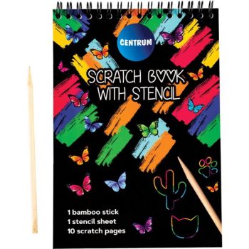 Scratch book 175x124mm (10 scratch pages) with stencil &stick 