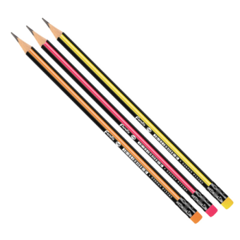 1 piece Pencil HB plastic, triangle, sharpened, w/eraser