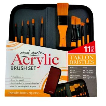 Signature Taklon Brush Set in Wallet, Acrylic 11 Pieces  - Mont Marte