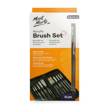 Clear Handle Acrylic Paint Brush Set Signature 11pieces  - Mont Marte