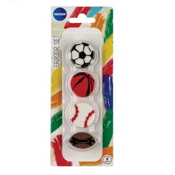 Erasers set BALLS synthetic rubber 18x7x1.2cm 4pcs /blister