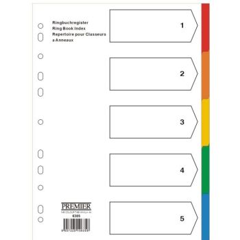 Paper Divider A4  Colours 5 Tabs  PREMIER  