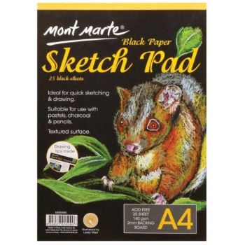 Black Paper Sketch Pad A4 140gsm  25 Sheets  - Mont Marte